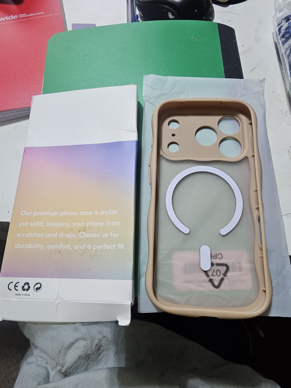 Beige Silicone Phone Case with Integrated Ring Holder - Protective Grip